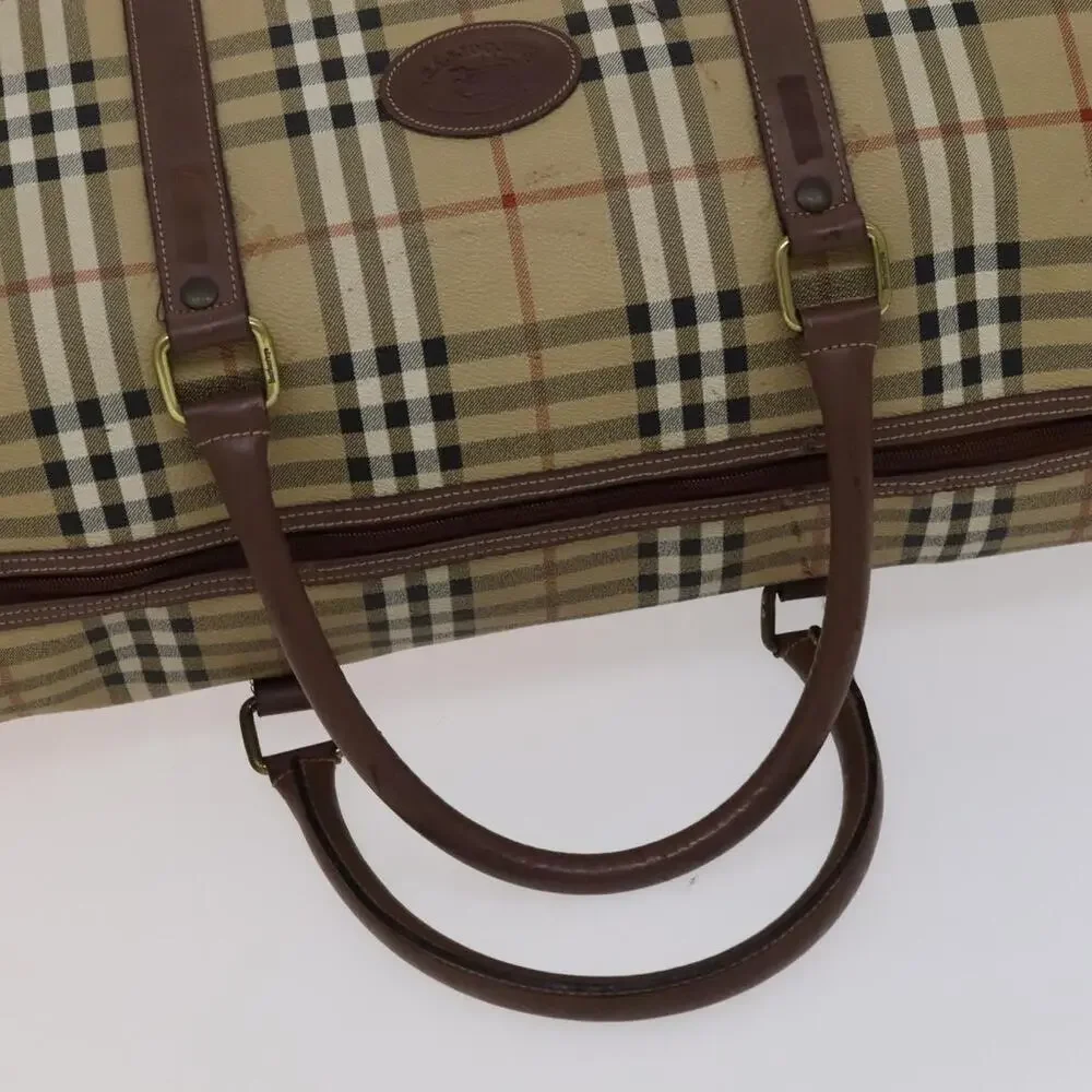 Burberry Nova Check Boston Bag Pvc Leather Beige